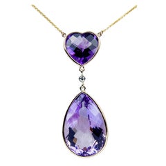 Cuore e goccia Ametista Diamante Collana in oro Estate Jewelry