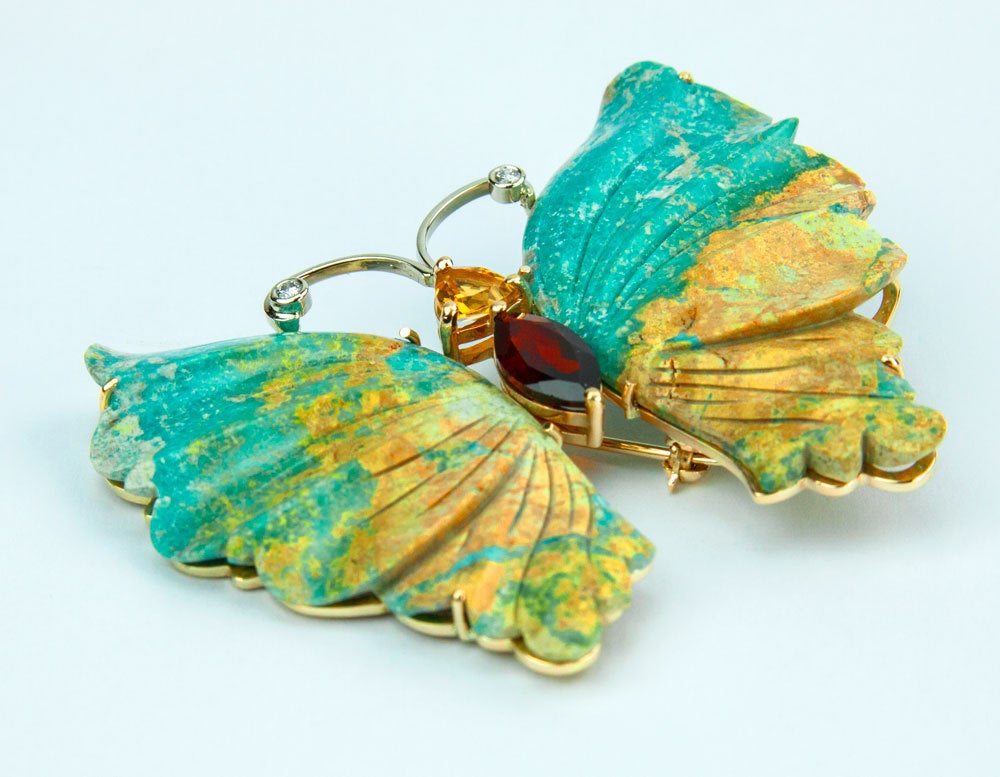 Beautiful Turquoise Gold Butterfly Statement Brooch Pin Pendant For