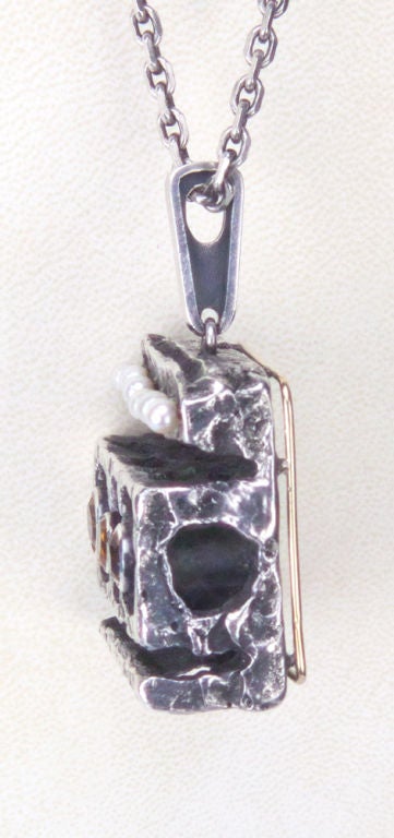 Modernist Vintage Walter Schluep Designer Signed Citrine Sterling Silver Pendant Necklace  For Sale