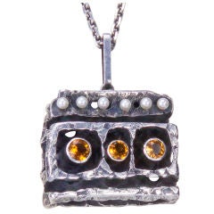 Modernist Walter Schluep Sterling Silver Citrine Pendant 3