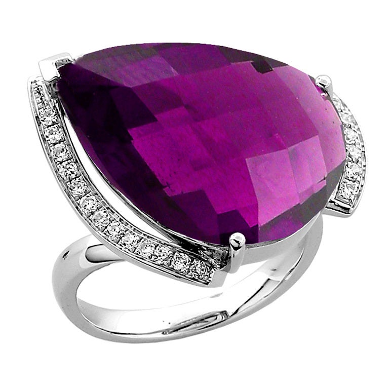 15.55 Carat Amethyst Diamond Gold Statement Ring Estate Fine Jewelry