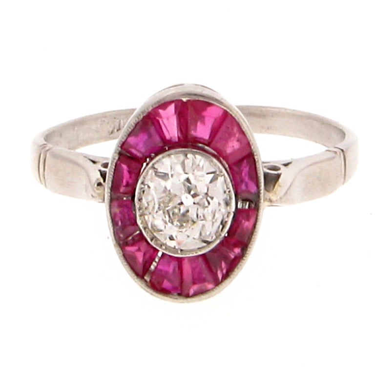 Elegant Diamond Ruby Target  Platinum Ring  at 1stdibs