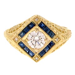 Elegant Diamond Sapphire Filigree Gold Ring