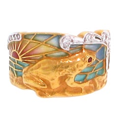 Retro Whimsical  Plique-Ã -Jour Enamel Gold Frog Ring