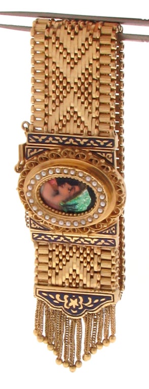 Beautiful Enamel Portrait Gold Bracelet Watch