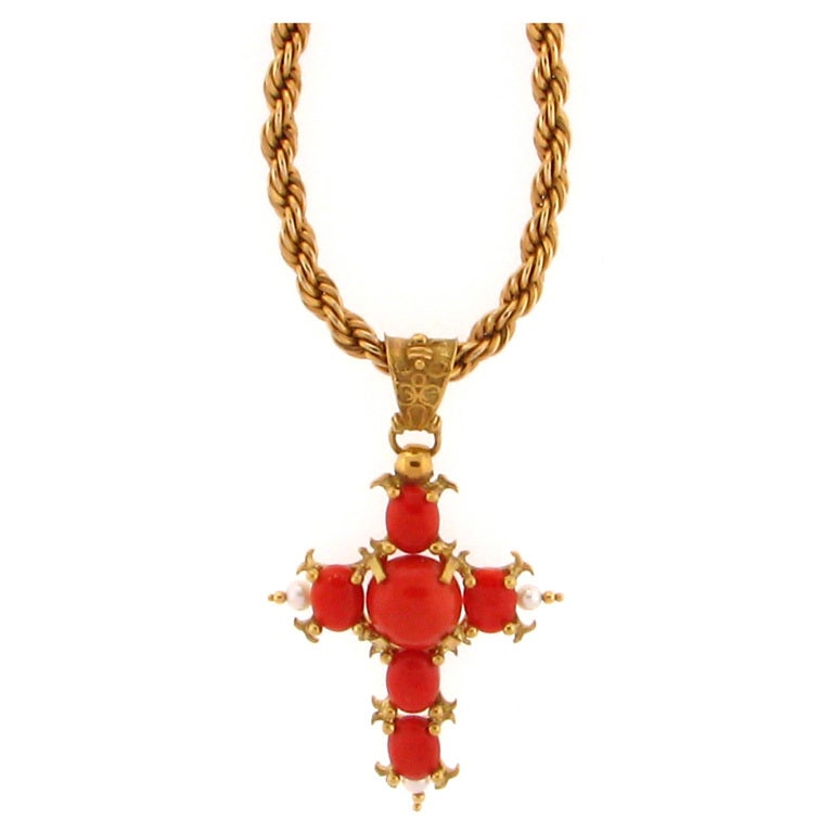 Superb Coral Cross in Gold Mounting at 1stDibs