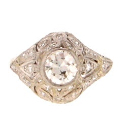 Art Deco Diamond Chased Platinum Ring