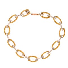 Handmade Diamond  Link  White and Yellow Gold Bracelet