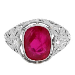 Superb  Ruby and Diamond Chased Platinum Ring