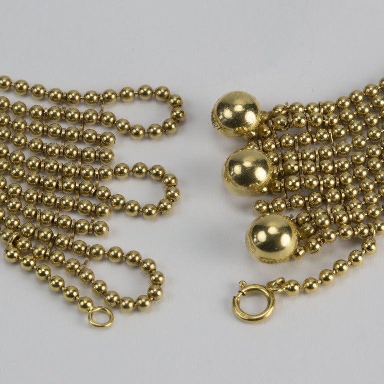 Modernist Cartier France Diamond Draperie Gold Ball Necklace 