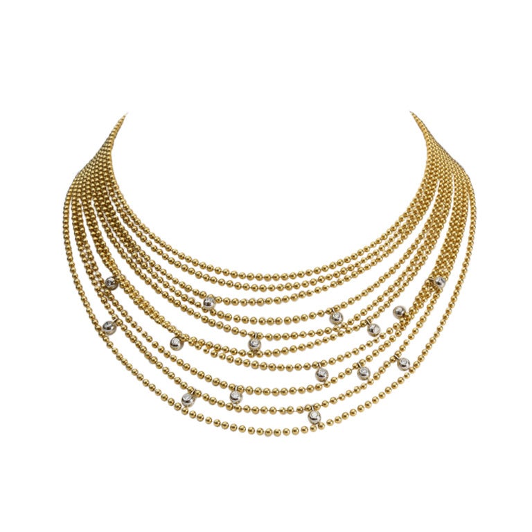 Cartier France Diamond Draperie Gold Ball Necklace 