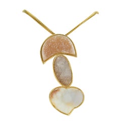 Collana d'oro vintage con cuori di druzy Estate Jewelry