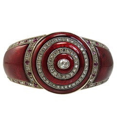 Vintage  Red Enamel Diamond Rose Gold Cuff Bracelet