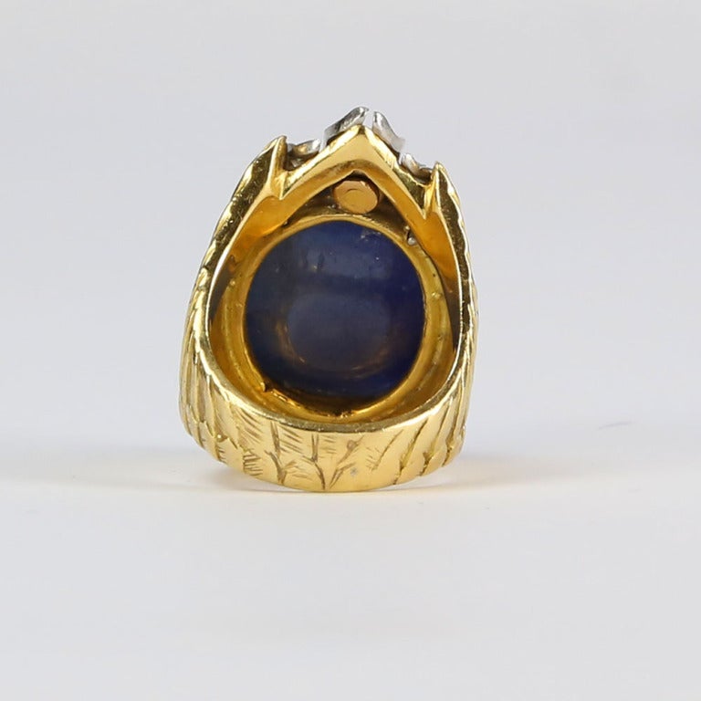 Modernist Sapphire Diamond Gold Phoenix Statement Ring Estate Fine Jewelry For Sale