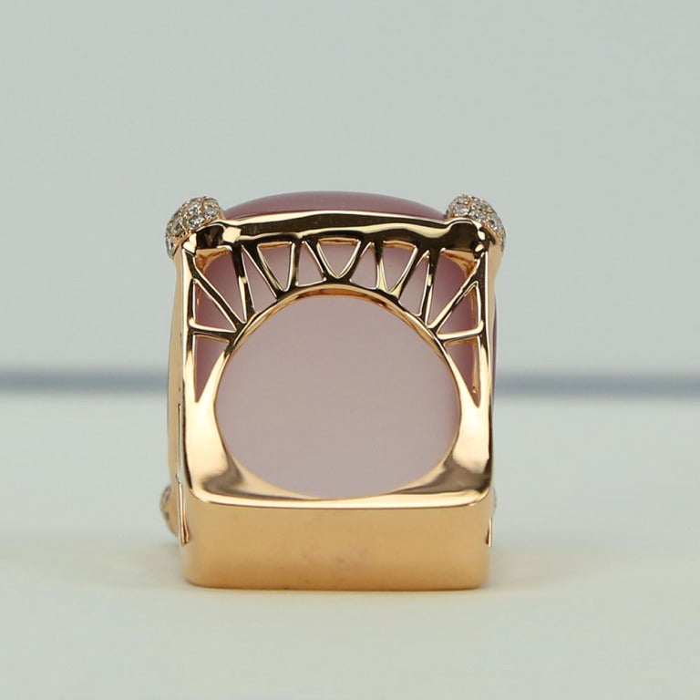 Modern 65 Carat Rose Quartz Diamond Gold Statement Cocktail Ring Estate Fine Jewelry For Sale