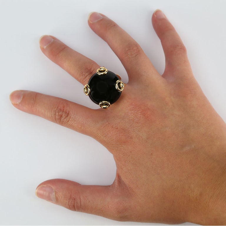 Modernist Gucci Onyx Gold Stirrup Ring