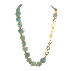 Aquamarine Hearts Sterling Silver Art Deco "I Love You" Necklace 5