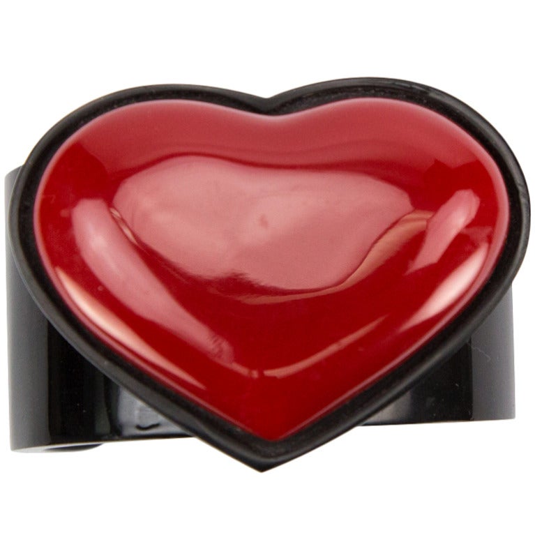 Celluloid Galalith Red Heart Cuff Bracelet