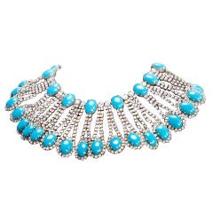Vintage KJL Egyptian Revival Turquoise Bib Fringe Necklace