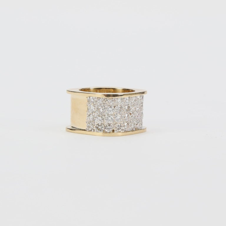 Modernist Pave Set Diamond Gold Band Ring