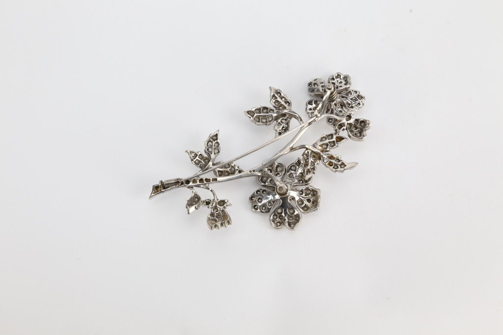 Beautiful Authentic Victorian c1900; en tremblant floral pin brooch; handmade and set in silver, encrusted with crystals, a/k/a French Paste; assembled on springs that are hidden underneath and generally worn up on the shoulder. Unique and Fabulous