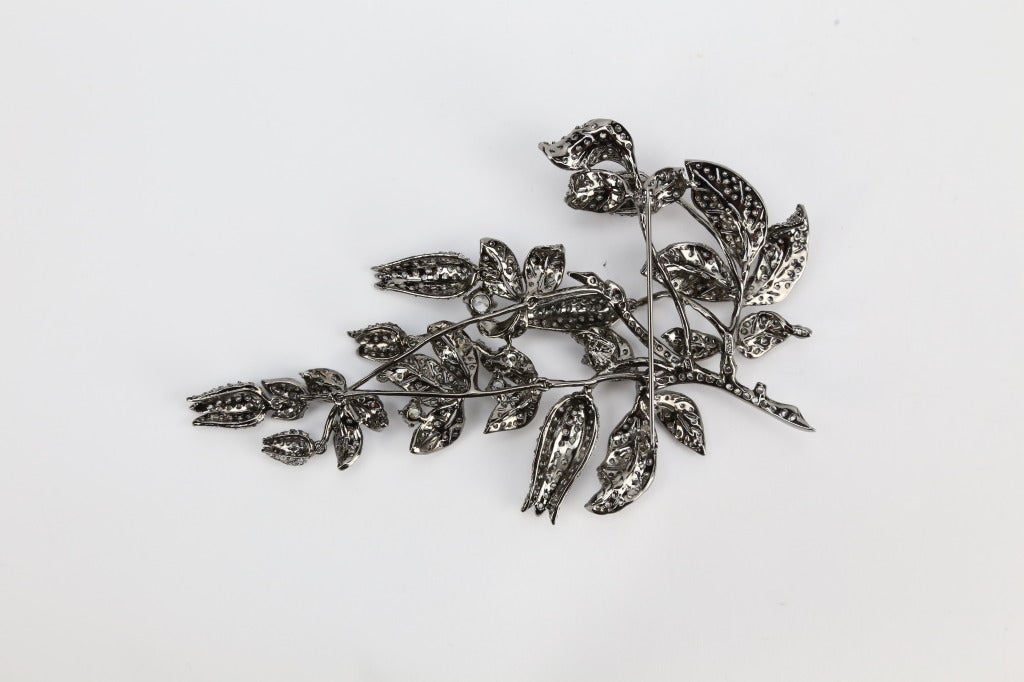 Faux Diamond Tremblant Lily of the Valley Flower Silver Runway Brooch Pin
