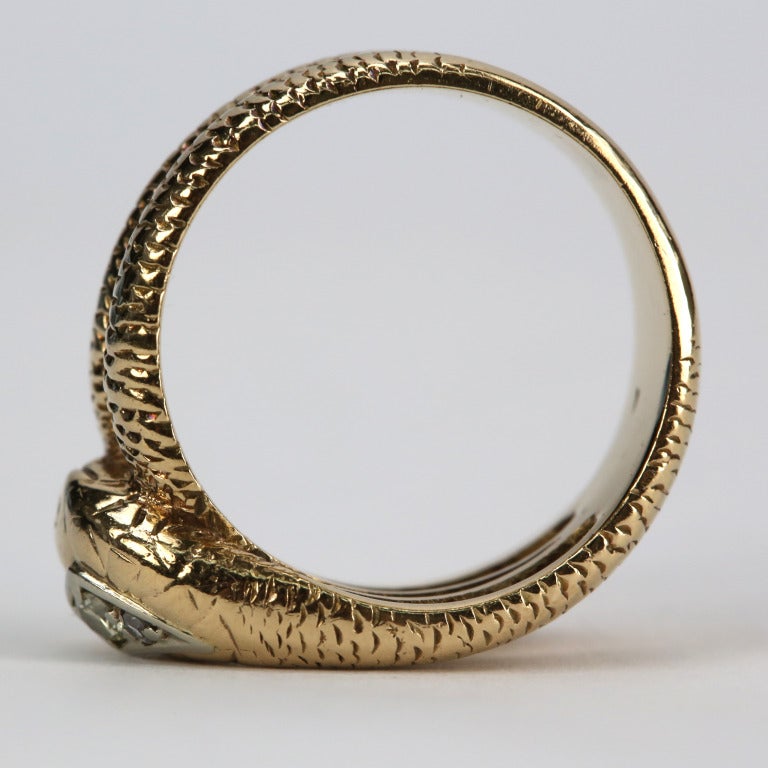 Art Deco Egyptian Revival Diamond Gold Snake Serpent Ring Estate Fine Jewelry