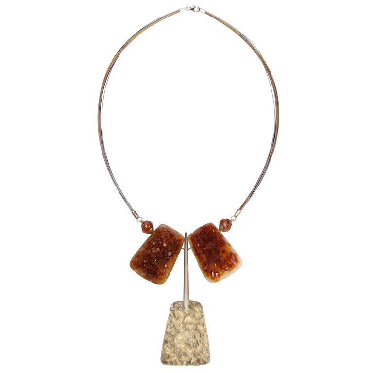 Awesome Natural Citrine Quartz and Sterling Silver Statement Necklace For Sale