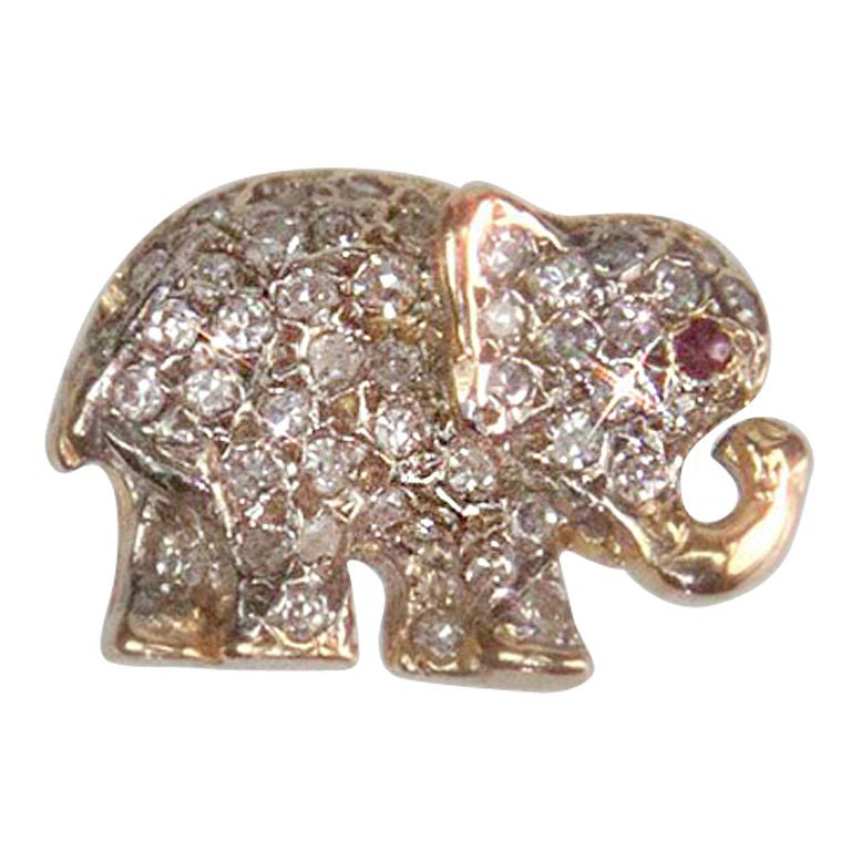 Whimsical Diamond Gold Elephant Pin Brooch