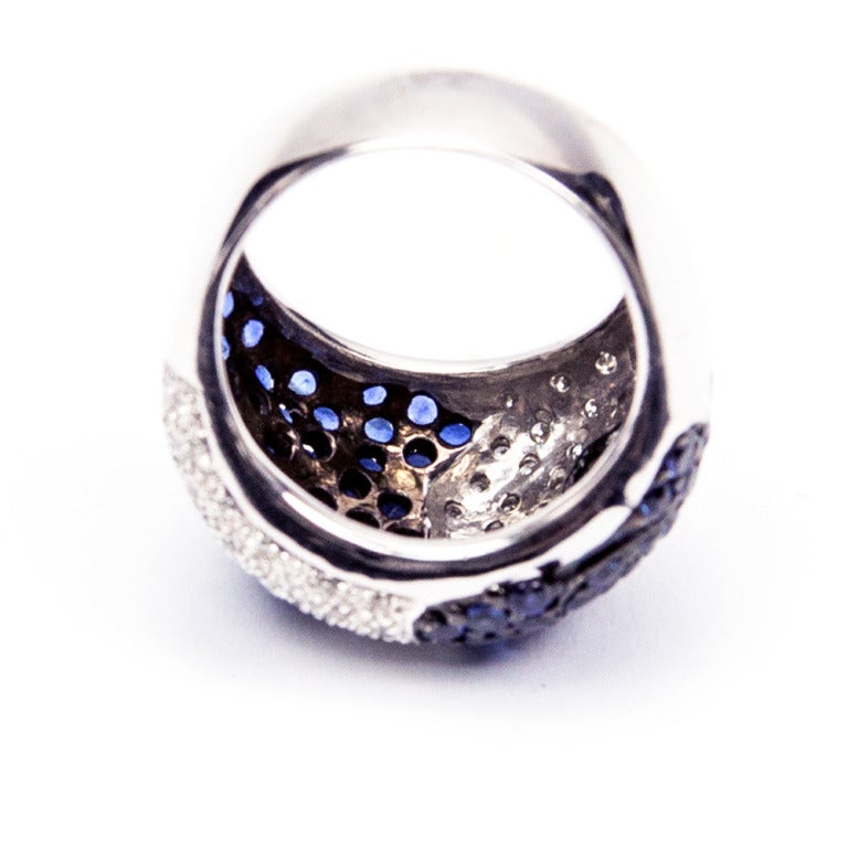 Modern Sapphire Diamond Gold Dome Ring