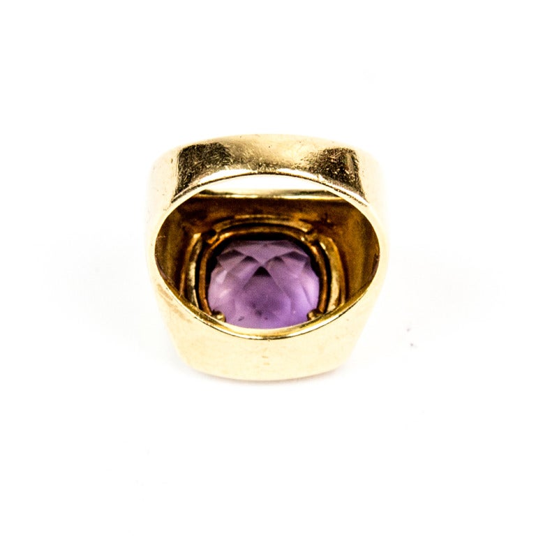 Modernist Awesome Cushion Cut Amethyst Gold Statement Ring For Sale