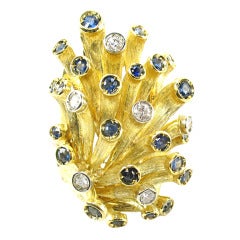 Retro Sapphire and Diamond Stylized Hedgehog Gold Ring