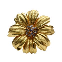 Tiffany & Co. Retro Sapphire and Yellow Gold Floral Pin