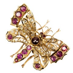 Edwardian Sapphire and Diamond Gold Butterfly with Articulated Wings