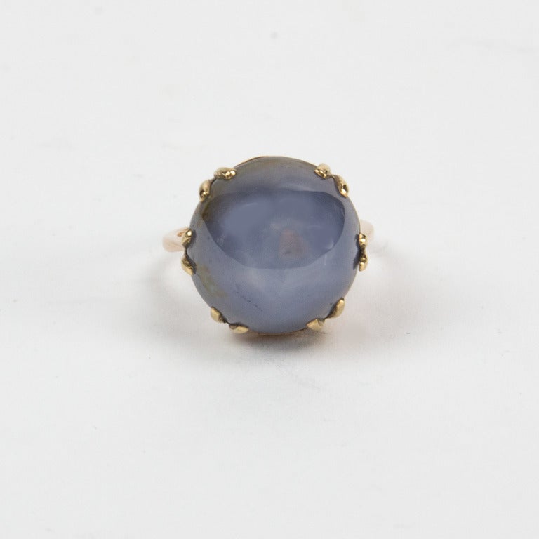 Modernist Star Sapphire Solitaire Gold Ring