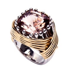 Vintage By 10,65 Carat Solitaire Cushion Pink Morganite Gold Ring Estate Fine