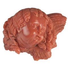 Victorian Hand-Carved Angelic Cherub Coral Brooch Pendant