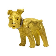 Vintage Adorable Schnauzer Dog Diamond Gold Brooch Pin