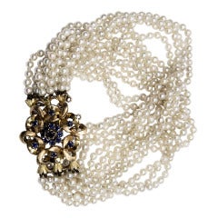 Retro c1940s Pearl Sapphire Gold Bracelet