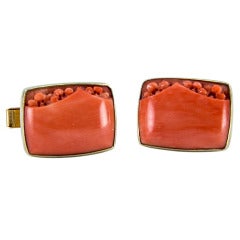 Antique Mid Century Modern Outstanding Mad Men Coral Gold Cufflinks