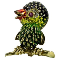 Whimsical Enamel Diamond Gold Chick Brooch Pin