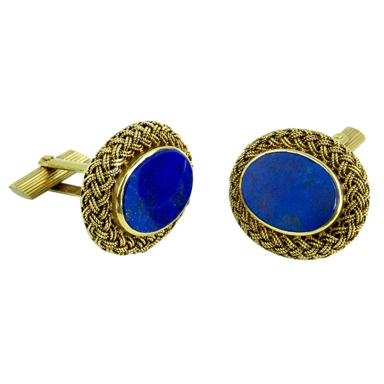 1960s Lapis Lazuli Braided Gold Cufflinks