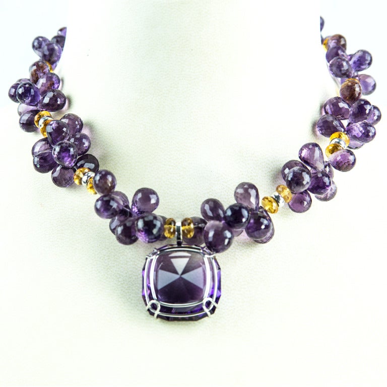 Amethyst Citrine Diamond Gold Necklace In New Condition In Montreal, QC