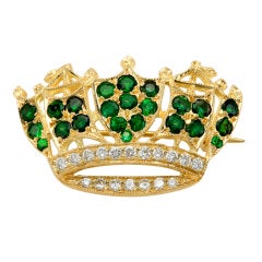 Beautiful Tourmaline Diamond Gold Crown Pin Brooch