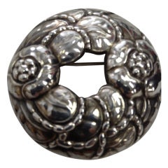 Georg Jensen Floral Wreath Sterling Silver Brooch Pin 9