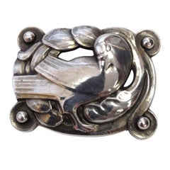 Georg Jensen Bird and Fern Pin  Sterling Silver Brooch Pin # 204