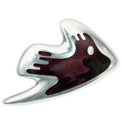 Georg Jensen Abstract Enamel Sterling Silver Brooch #307 Estate Fine Jewelry