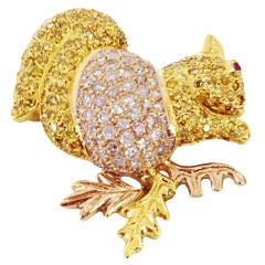 Natural Pink and Yellow Diamond Gold Squirrel Pin Brooch 8