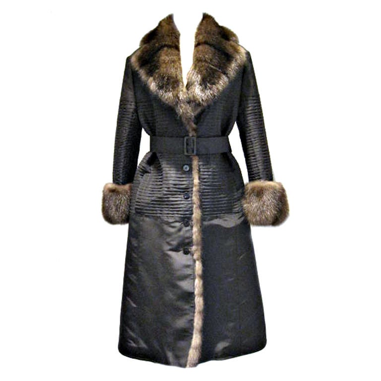 Sable trimmed gros de longres coat For Sale at 1stDibs