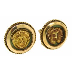 Cartier Roman Motif Yellow Gold & Enamel Clip Earrings